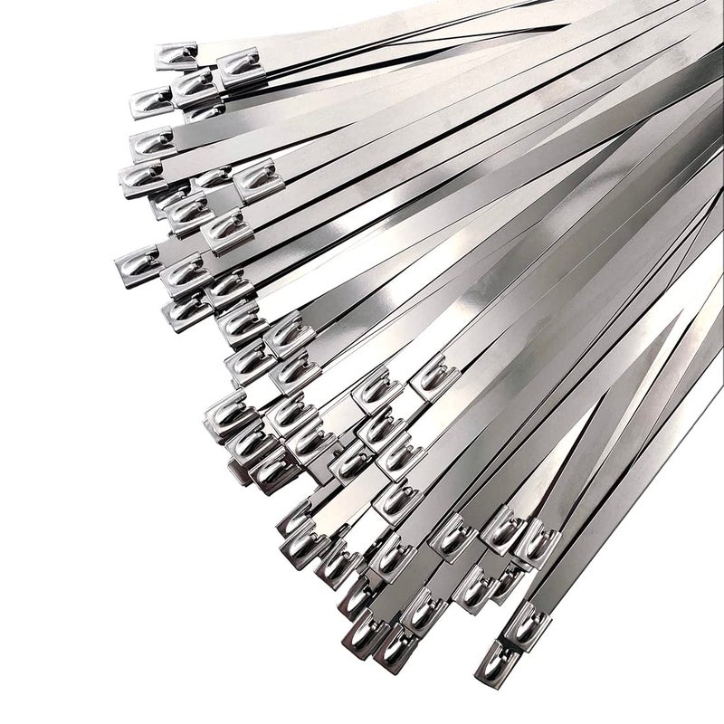 HS Metal Zip Ties Stainless Steel Cable Tie 11.8 Inch (100 Pack) Extra Heavy Duty Self-Locking Strap Ties 225 Lbs Perfect for Exhaust,Fence Outdoor,Automotive - Image 1